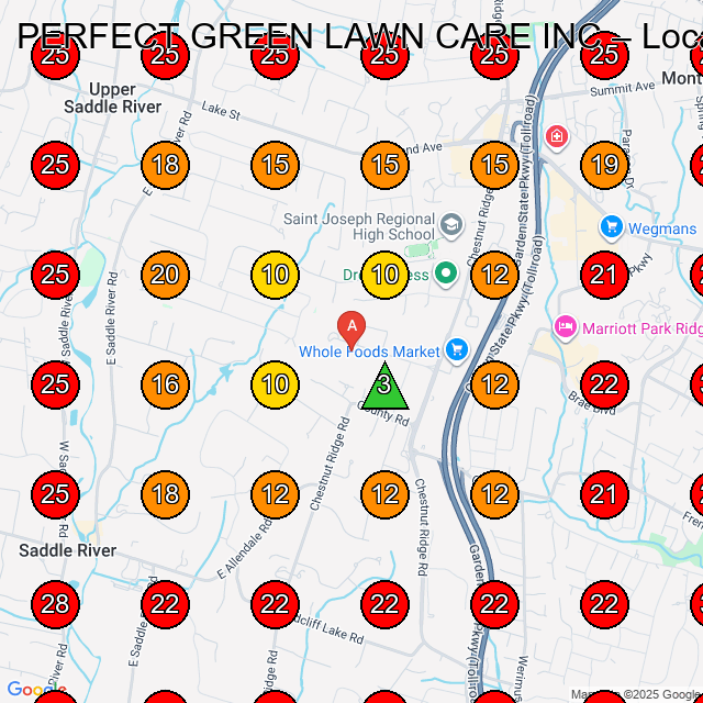 PERFECT GREEN LAWN CARE INC GeoGrid visibility map for Lawn Care Service in Mahwah